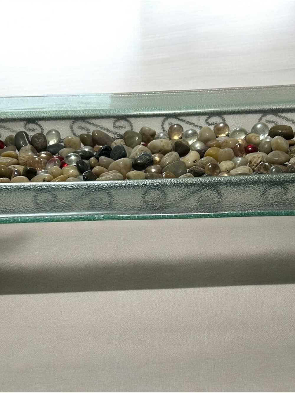 Decorative Glass Tray with Mixed Pebbles